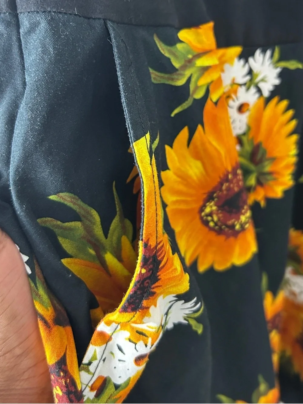 VETOR Sunflower Print Black Tank Dress Sz L Floral Pockets Summer Casual TC0500